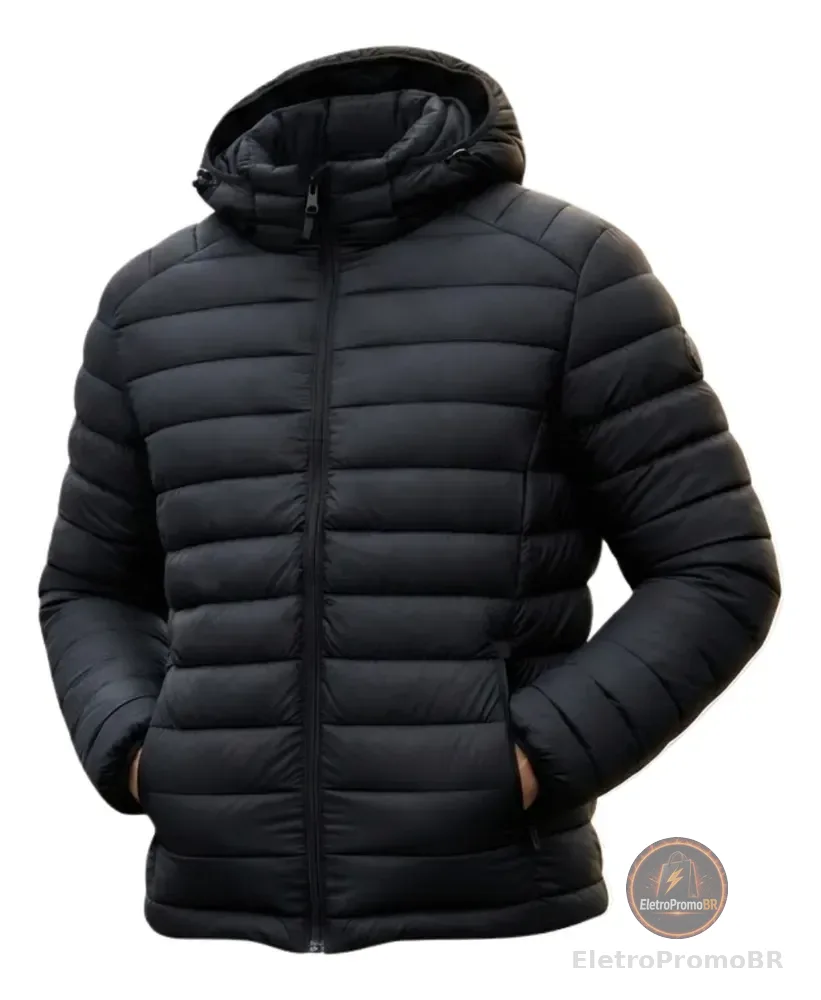 Jaqueta Puffer De Frio Intenso Blusa Impermeável Inverno Preto G Liso Ondulado