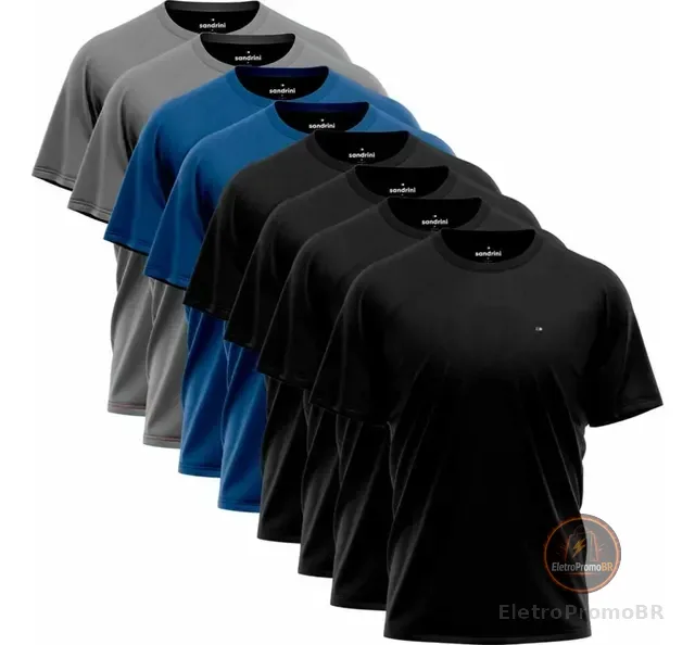 Kit 8 Camisas Sandrini Dry- Fit Masculina Caminhada Academia
