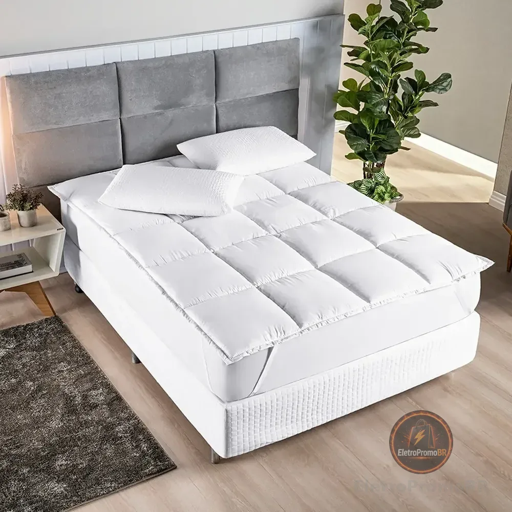 Pillow Top Casal 5 Cm Espessura Percal 400 Fios Macio Hotel Branco Matelado Liso Casal