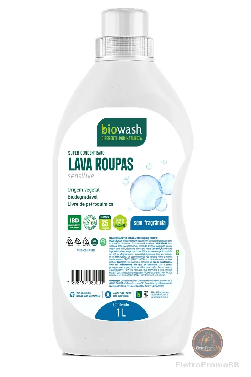 Biowash Bw Lava Roupas Liquido Sensitive 1L Multicor Tamanho Único
