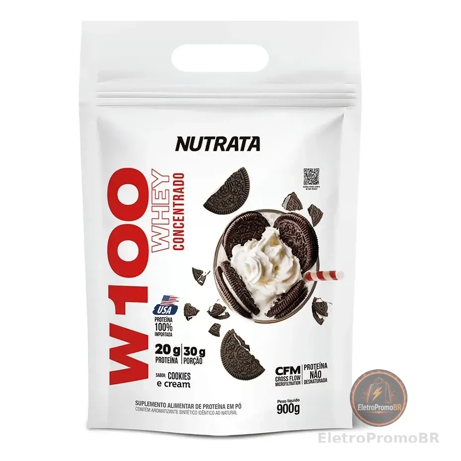 W100 Whey Concentrado Pouch 900g Cookies & Cream Nutrata Biscoitos