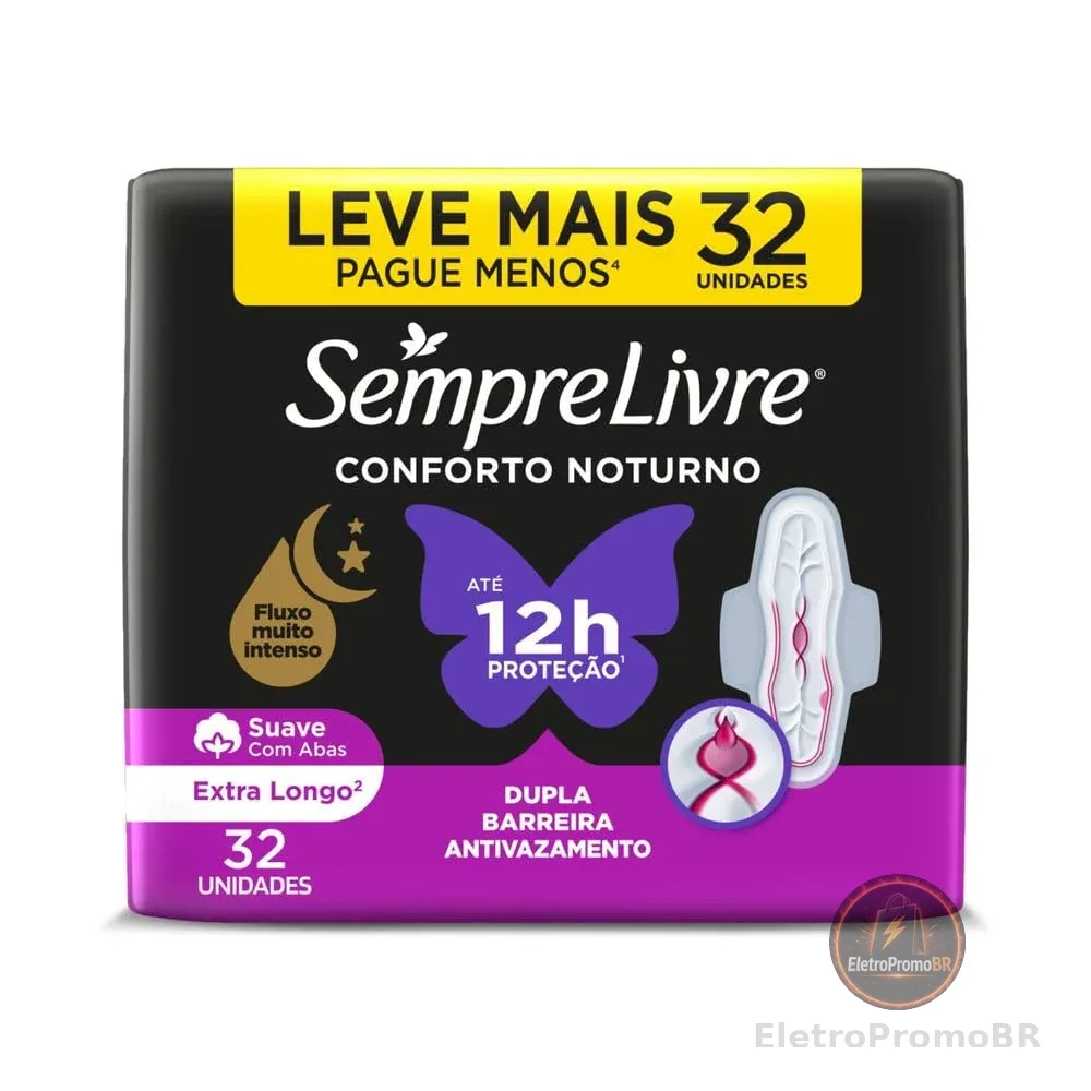 Sempre Livre Absorvente Externo Noturno Plus Noite e Dia Suave 32un Embalagem pode variar