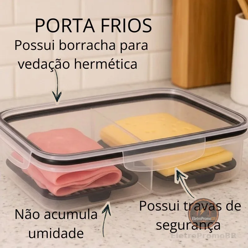 Porta Frios Duplo Preto para Presunto e Queijo Com Fundo Removível Para Conservar e Organizar a Geladeira Hermetico