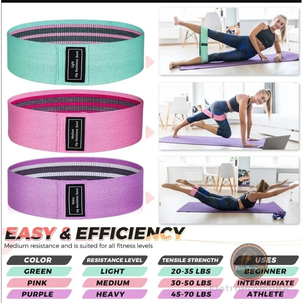 Kit 3 Faixas Elásticas De Exercício Hip Resistance Bands Para Malhar em Casa