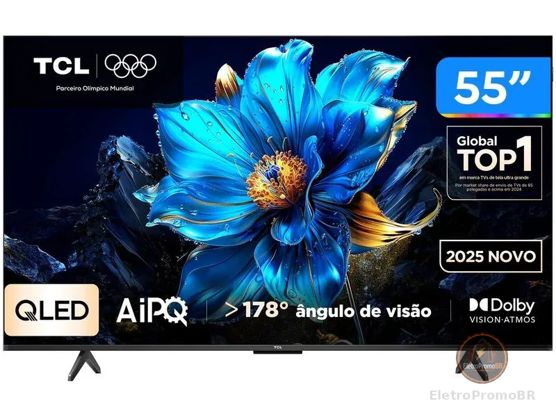 Smart TV 55" TCL 4K UHD QLED 55P7K Google TV AiPQ Google Assistente 3 HDMI 1 USB