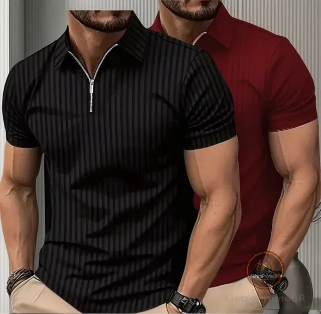 Kit 2 Camiseta Polo Manga Curta Com Ziper Masculina Canelada