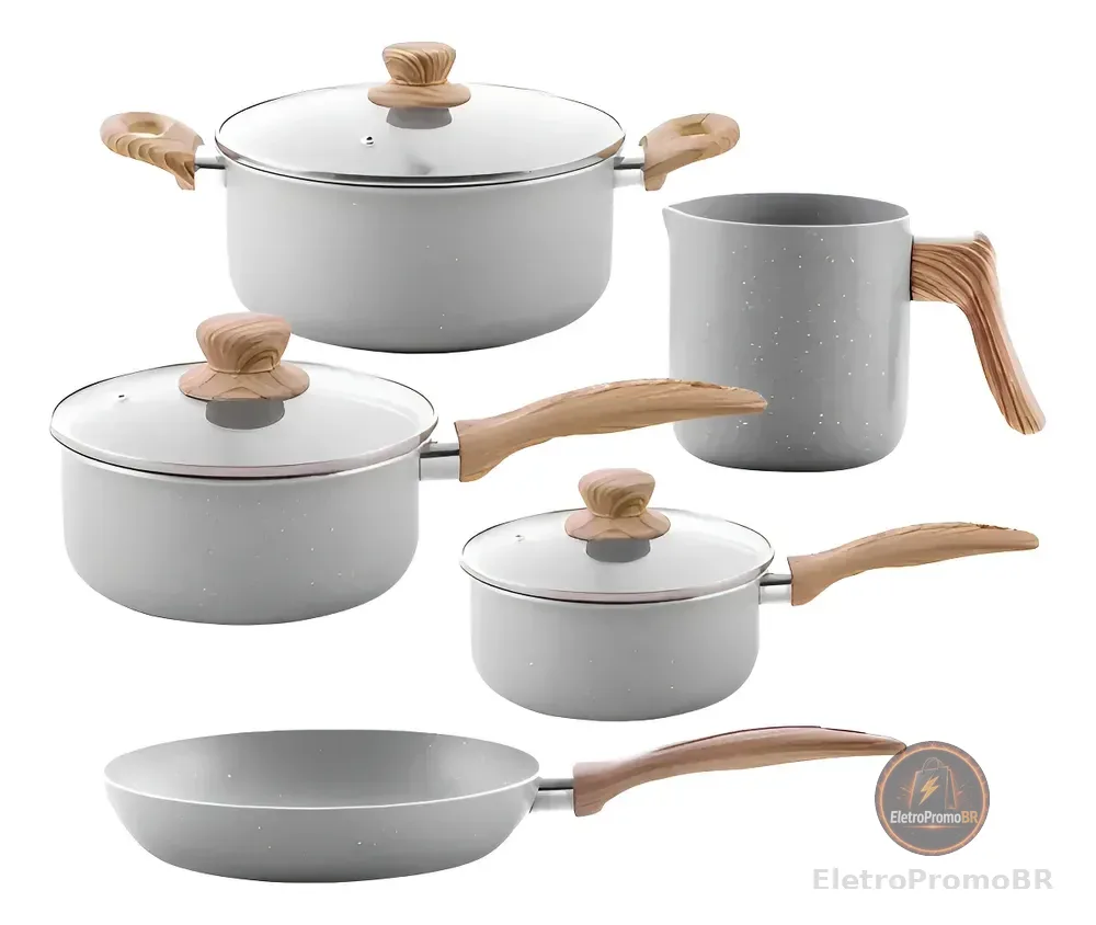 Conjunto Completo: 5 Panelas Brinox Ceramic Life Cinza