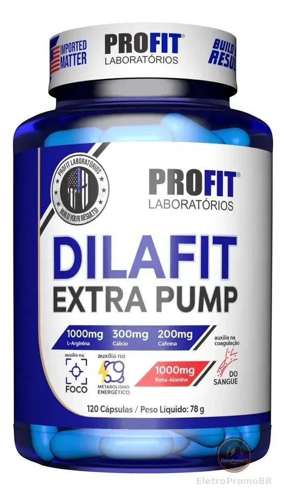 Dilafit Extra Pump 120 Capsulas Profit Labs 1000mg Beta Alanina 1000mg Arginina 300mg Cafeína 200mg Cálcio