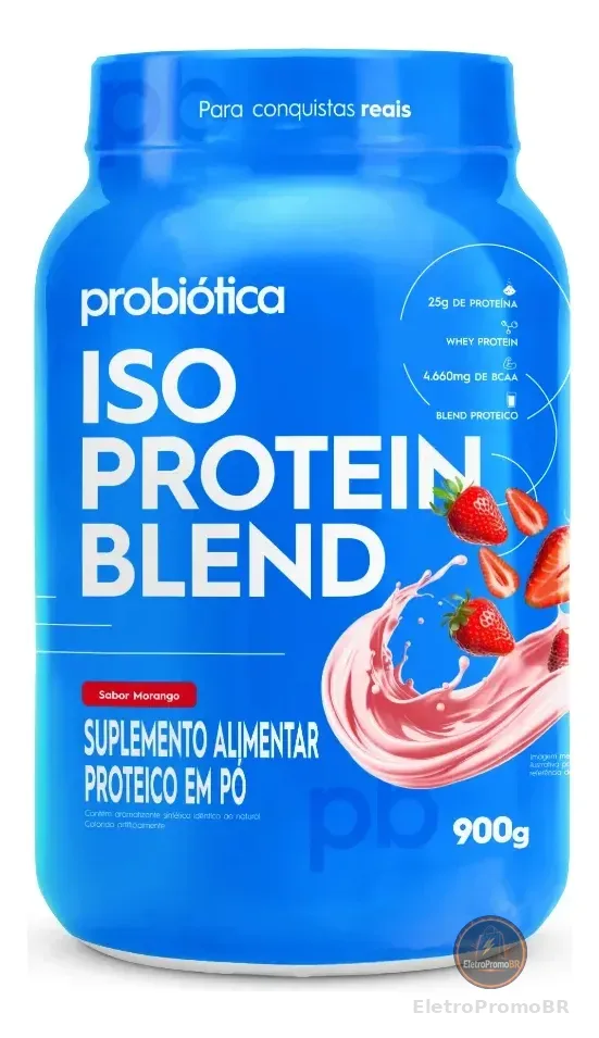 Whey Protein 900g Iso Blend Protein Probiótica Morango Blend de Proteínas