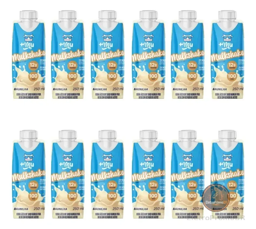 Pack Com 12 Garrafinhas Mulkshake 250ml Mais Mu Baunilha
