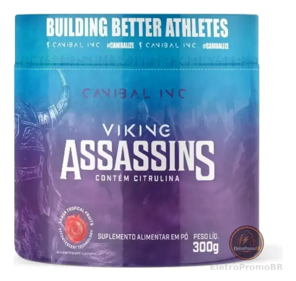 Viking Assassins Pre Treino 300g Canibal Sabor Frutas Tropicais Caféina Beta Alanina