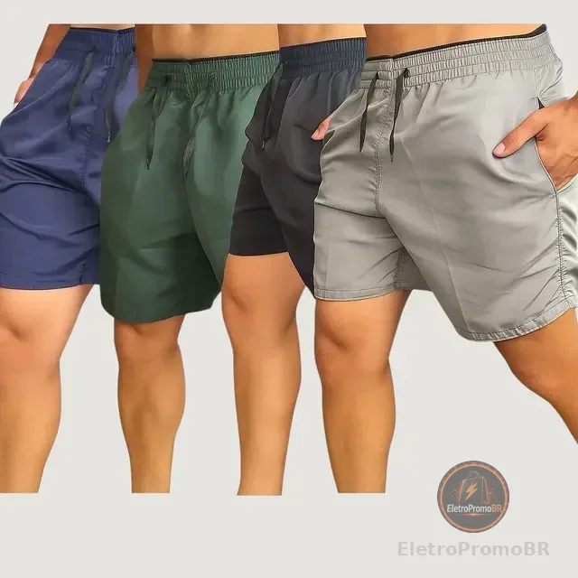 4 Short Tactel Masculino Bermuda Praia Casual Academia Bolso