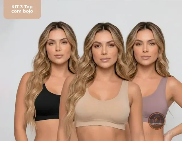 Kit 3 Top Com Bojo Fitness Academia Sem Costura Poliamida