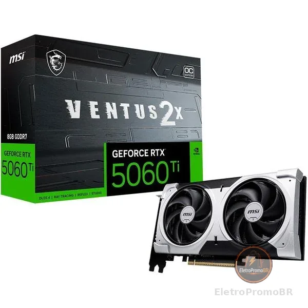 Placa De Vídeo MSI RTX 5060 Ti Ventus 2X OC Plus NVIDIA GeForce, 8GB, GDDR7, 128-Bit - G506T-8V2CP
