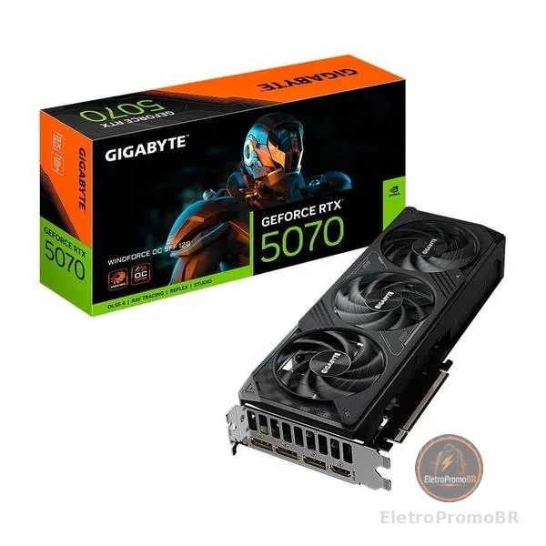 Placa de Vídeo Gigabyte RTX 5070 WINDFORCE OC SFF 12G NVIDIA GeForce, 12GB GDDR7, 192bits, DLSS, Ray Tracing - 9VN5070WO-00-G10