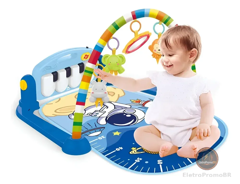 Tapete Bebê Musical Piano Happy azul Wakaii
