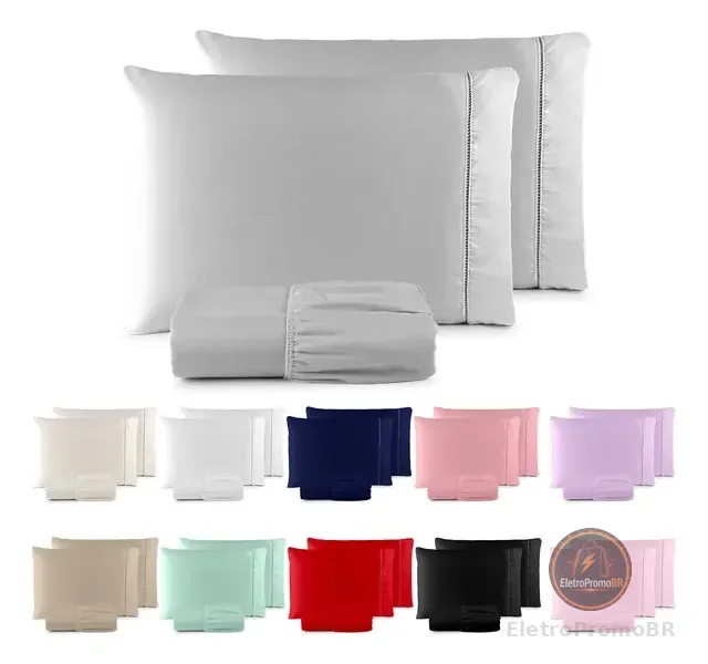 Jogo De Lençol 400 Fios Ponto Palito Cama Queen 3 Pçs Saldão