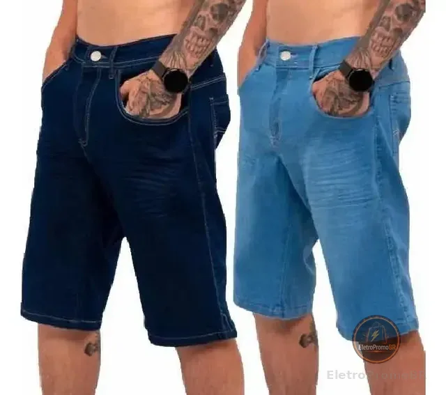 Kit 2 Bermudas Masculinas Jeans C\ Lycra Slim Fit