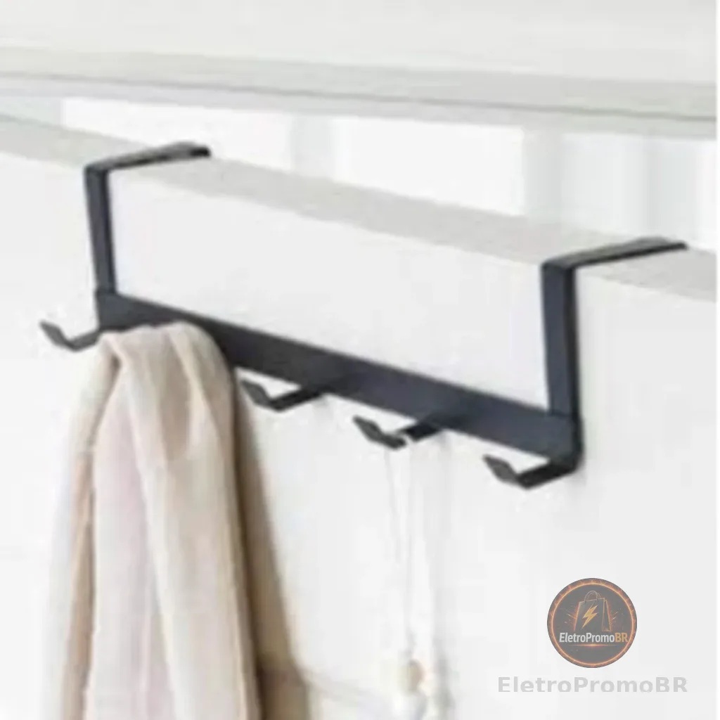 Suporte Cabide Para Porta Com 5 Ganchos  6,3 x 7,5 x 29cm Multiuso Organizador Utensilio De Casa