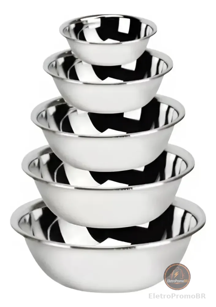 Kit 5 Tigelas Bacia Em Aço Inox Multiuso Conjunto De Cozinha Inox