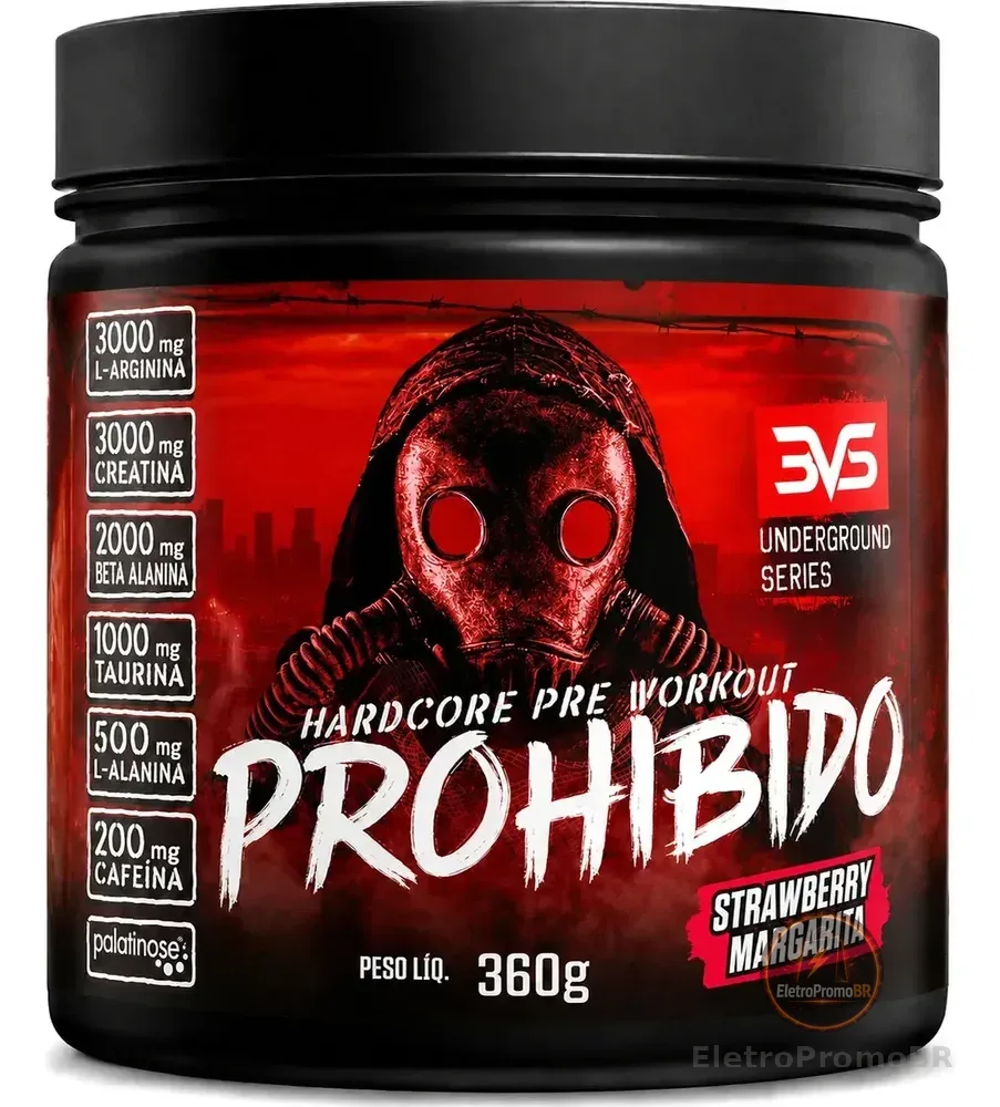 PROHIBIDO PRÉ TREINO 360g - Sabor: Strawberry Margarita (Morango) - A Combinação Perfeita de 8 Ingredientes que proporcionam energia do início ao fim do seu Treino