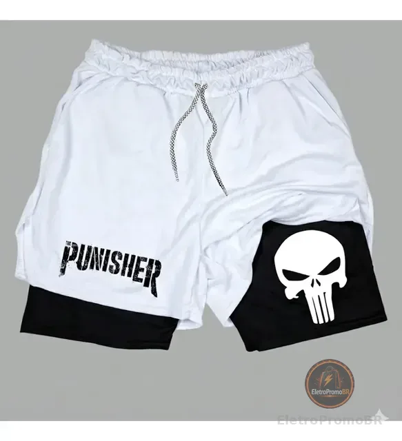 Short Dry-fit Compressão 2 Em 1 Academia Punisher Justiceiro