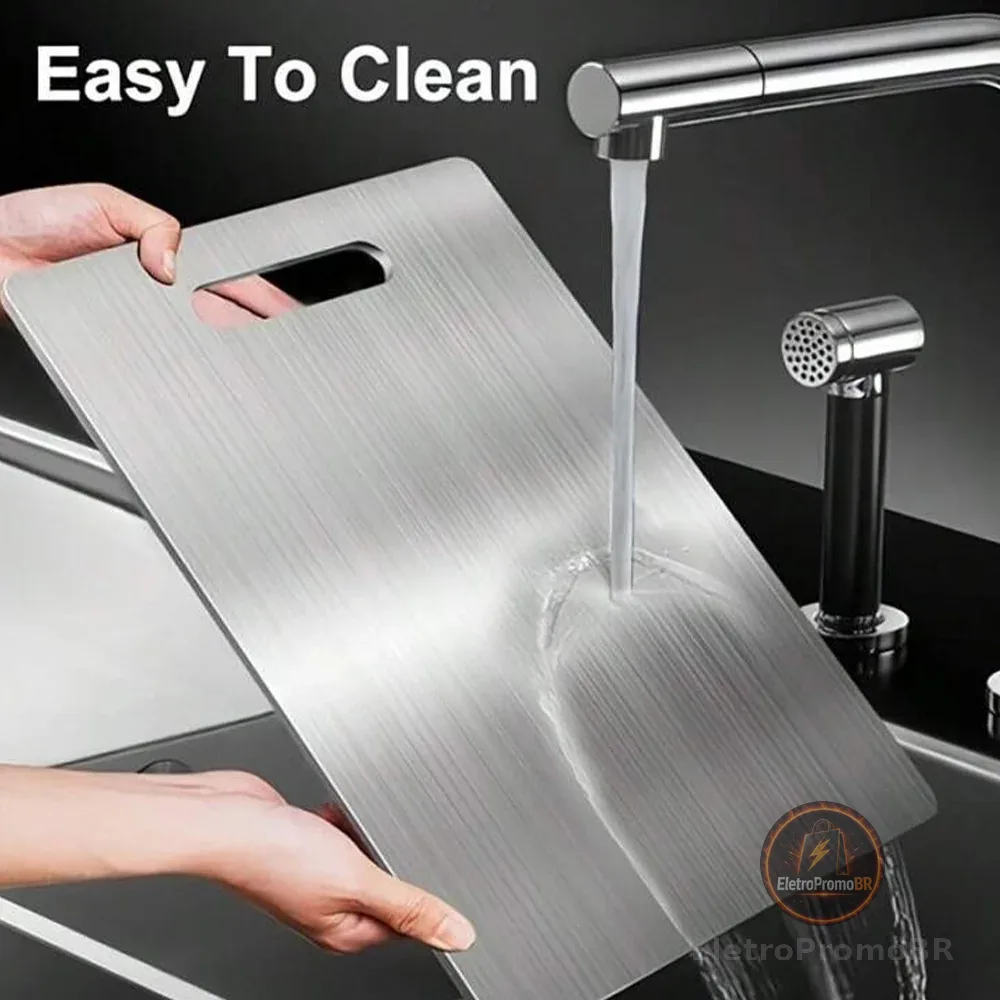 Tábua de Corte 46cm x 30cm Grande Aço Inoxidável 304 - Antibacteriana e Antimofo para Cozinha
