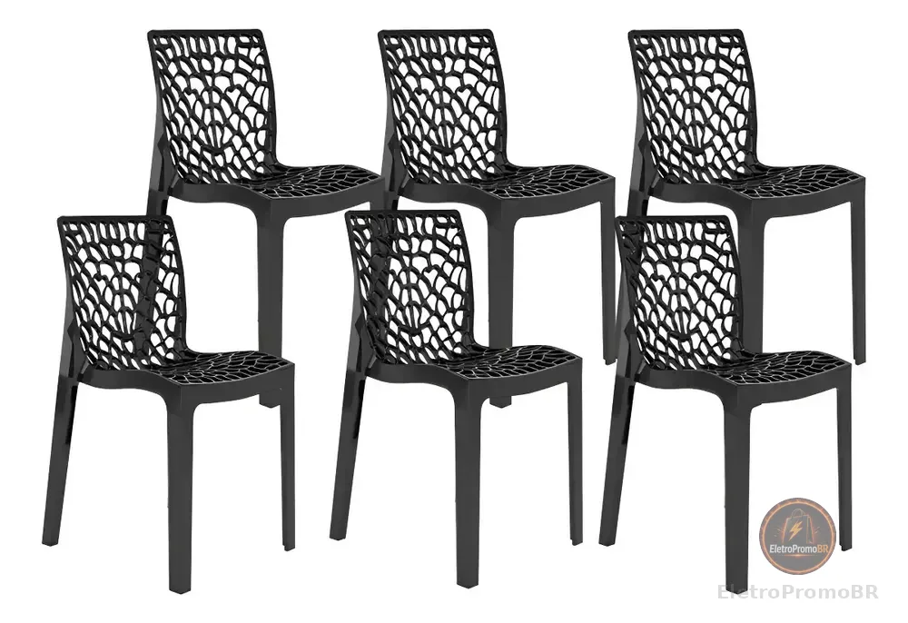 Conjunto De 6 Cadeiras Gruvyer Pretas Para Escritório/sala De Jantar E Área Gourmet