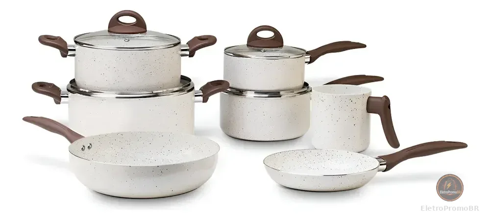 Jogo De Panelas 7 Peças Brinox Ceramic Life Vanilla