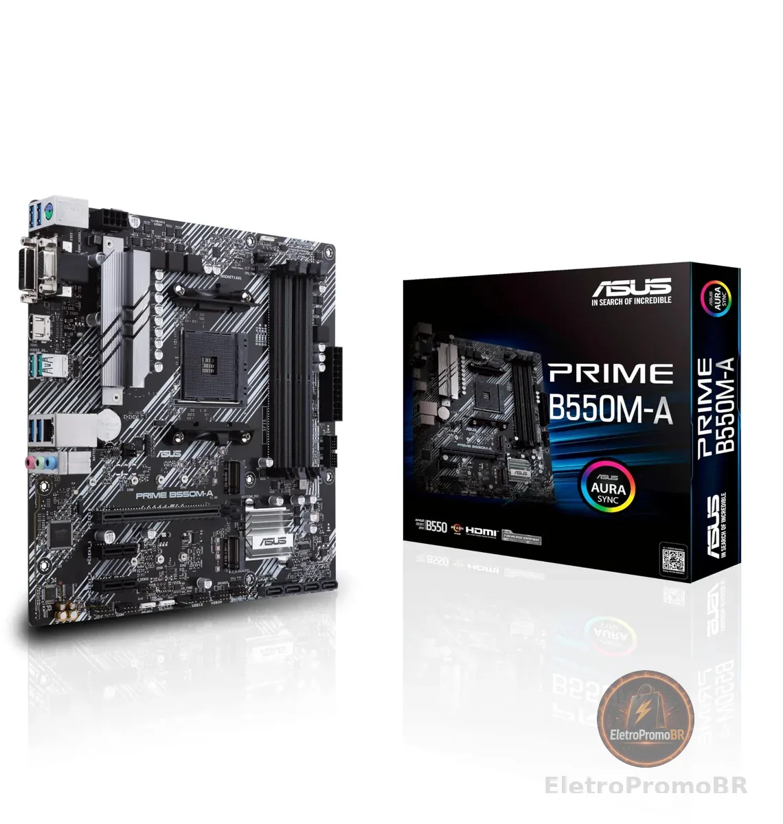 PLACA MAE (AMD) ASUS PRIME B550M-A DDR4 AM4 | Placa-mãe AM4 com suporte DDR4, múltiplas saídas de vídeo e armazenamento M.2 para sistemas versáteis e modernos.