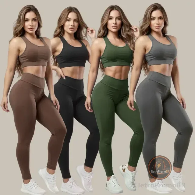 Kit 4 Conjuntos Calça Leg E Top Roupas Femininas De Academia