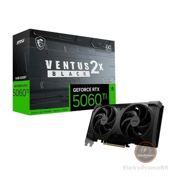 Placa de Video MSI GeForce RTX 5060 TI 16Gb Ventus OC Black Plus 2X 128 Bits HDMI/3X DP - 912-V535-088