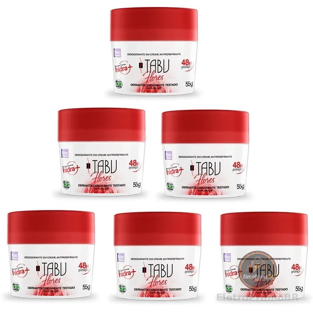 Kit 6 unid - Desodorante Creme Antitranspirante Tabu Flores 55G