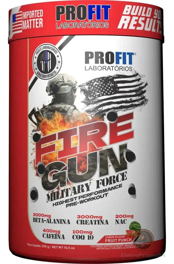 Pré Treino Fire Gun Creatina Coq10 Arginina Beta Alanina Fruit Punch 300g