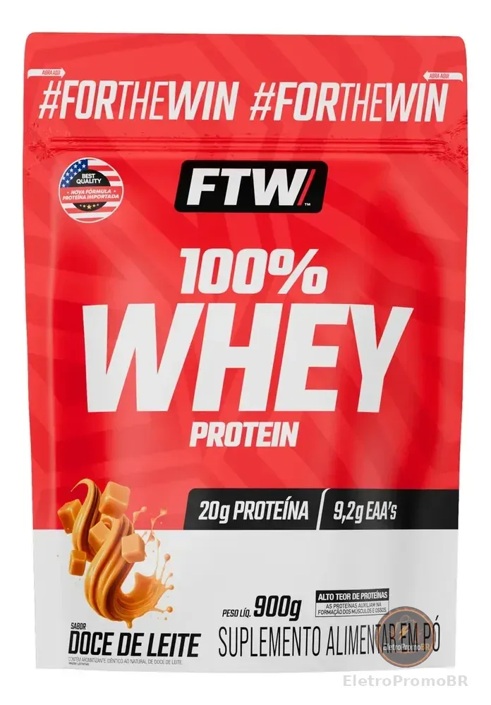 Whey Protein 100% Concentrado Refil 900g Sabor Doce de Leite - FTW