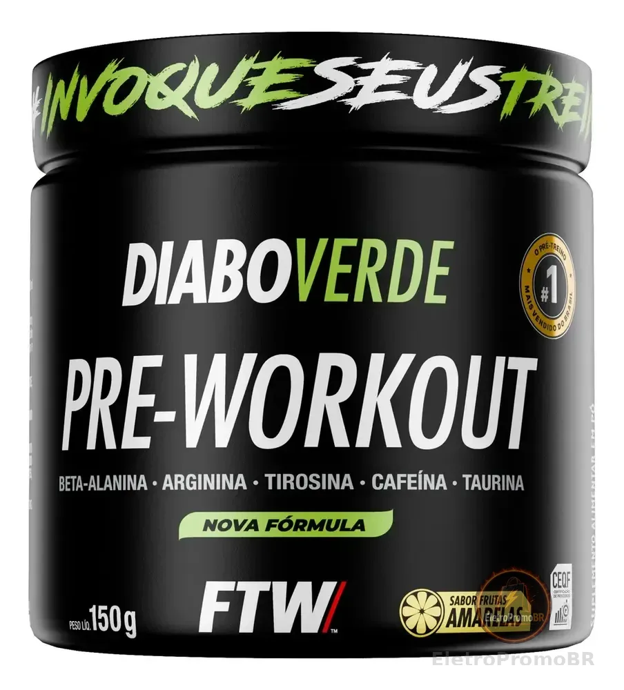 Pré Treino Pre Workout DIABO VERDE Pote 150g Sabor Frutas Amarelas FTW