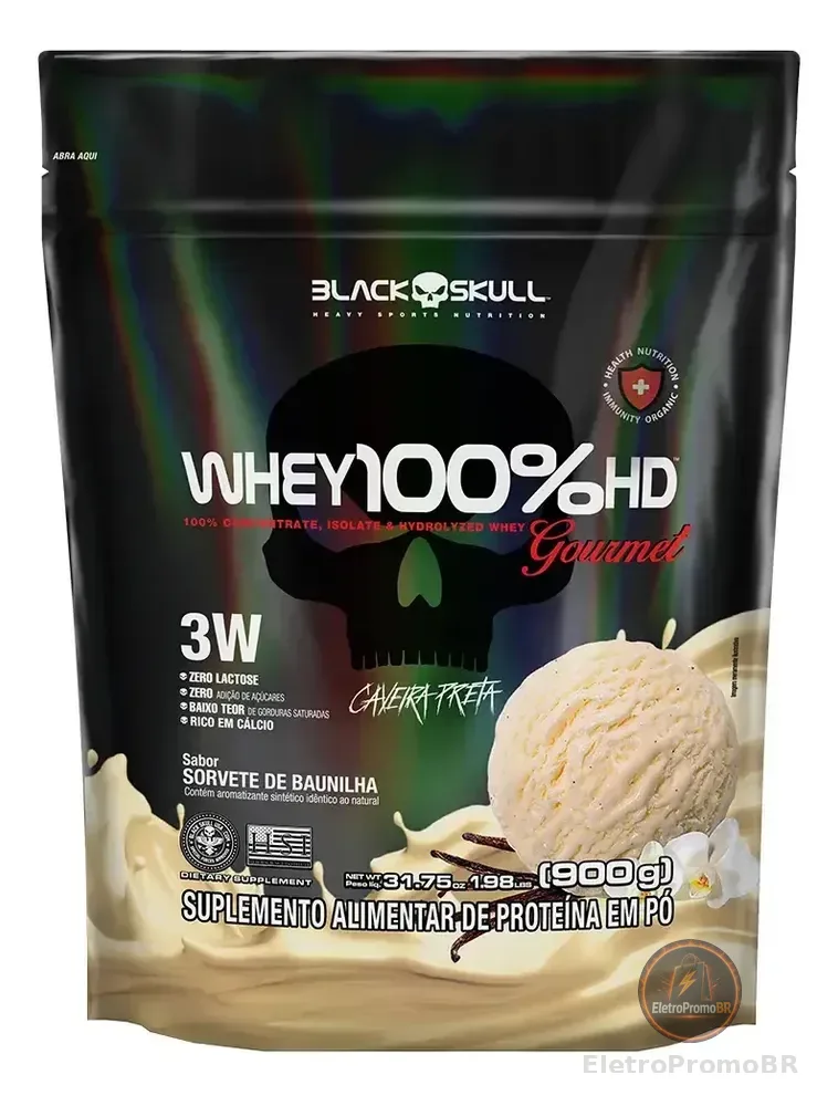 Whey 100% Hd 900g Refil Gourmet - Black Skull Sabor Baunilha Baunilha