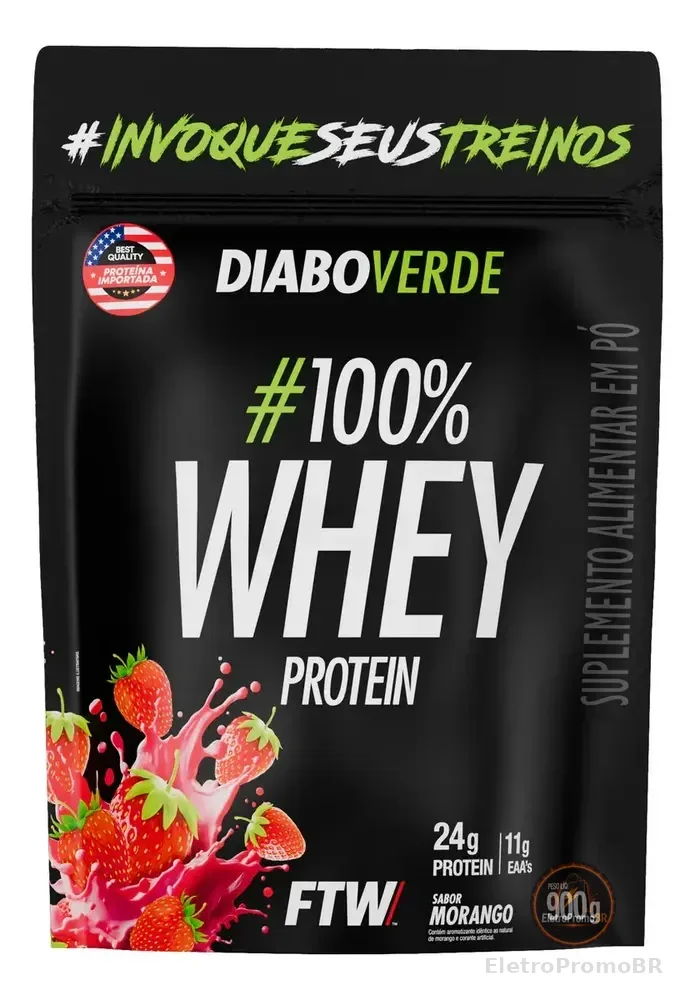 100% Whey Protein 900g Sabor Morango - Diabo Verde
