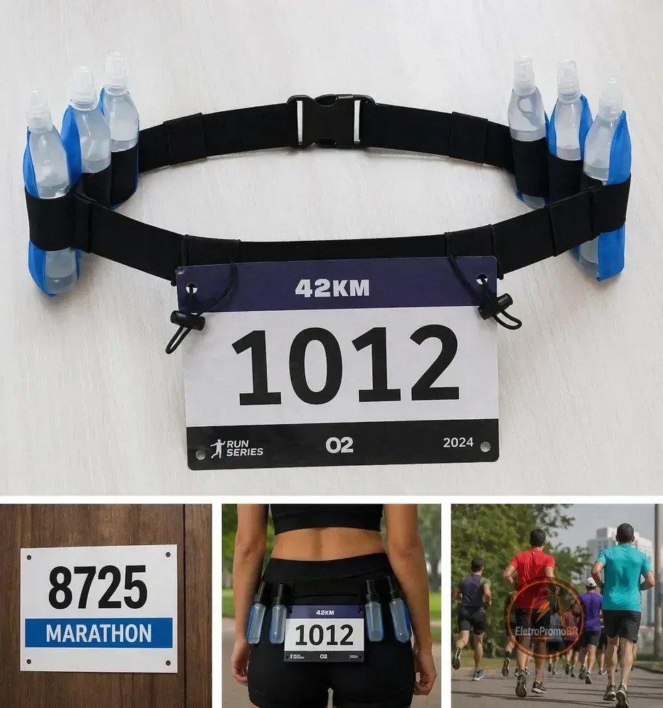 Cinto Porta Número Para Corrida Ciclismo Triathlon Gel Carbo Preto