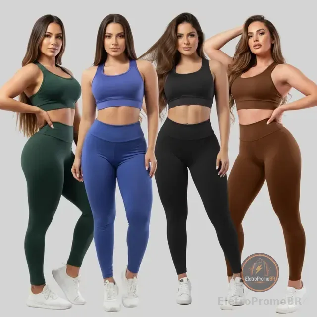 4 Conjuntos Calça Legging Fitness Roupas Feminina Academia