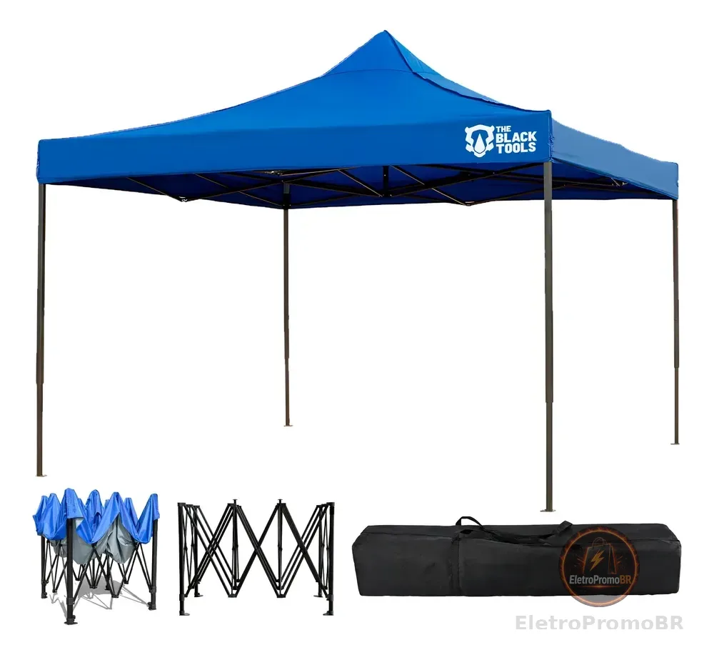 Tenda Sanfonada Proteção Uv 3x3m Gazebo Ajustável C/ Bolsa Azul