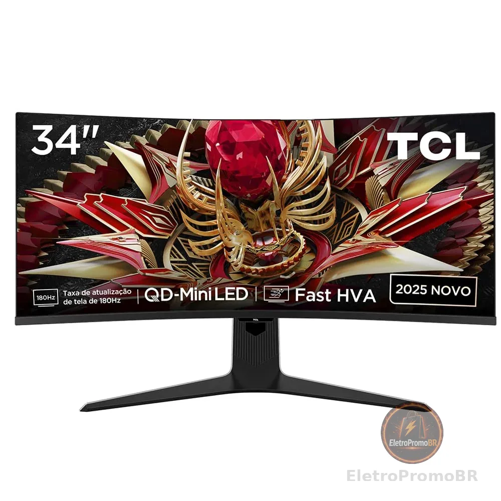 Monitor Gamer Curvo TCL 34 Polegadas QLED Mini LED WQHD R83Q 180Hz 1ms (GtG) HDR 1400 nits 34R83Q