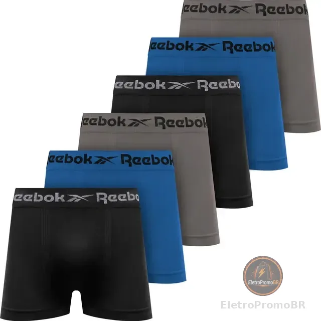Kit 6 Cuecas Boxer Reebok Microfibra Sem Costura Original