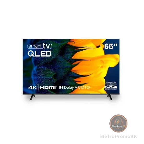 Smart TV HQ QLED 65 Polegadas 4K Dolby Audio Wi-Fi Bluetooth 3 HDMI 2 USB RJ45 Netflix HQ-QLED65SM
