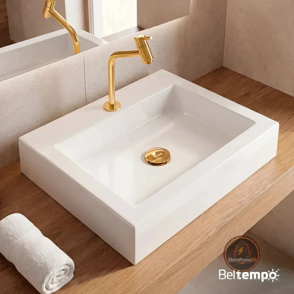 Cuba Pia de Apoio Sobrepor Retangular 47x37 Branca Banheiro Lavabo Beltempo BT-2727