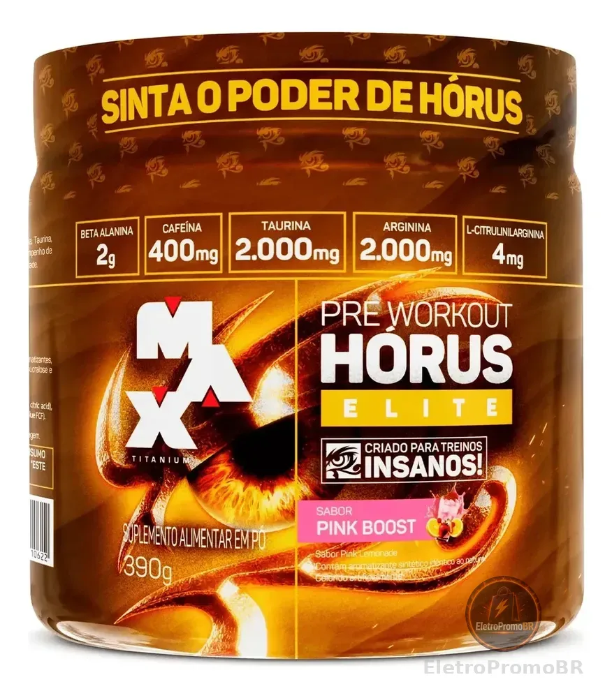Horus Elite 390g Pré Treino 400mg Cafeína Max Titanium Sabor Pink Boost Lemonade
