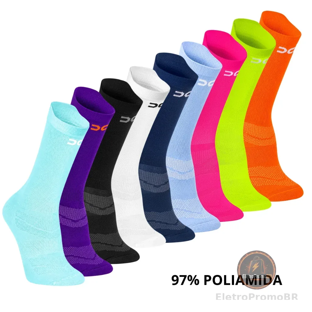 Kit 2 pares Meia Esportiva Corrida Unissex Cano Médio Esportes Academia Gym Dry Fit 97% Poliamida