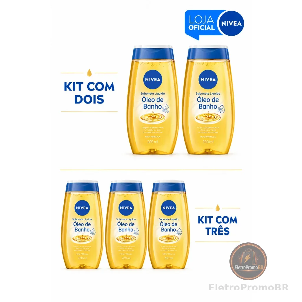KITS NIVEA Sabonete Líquido Óleo de Banho 200ml - 2 ou 3 Unidades