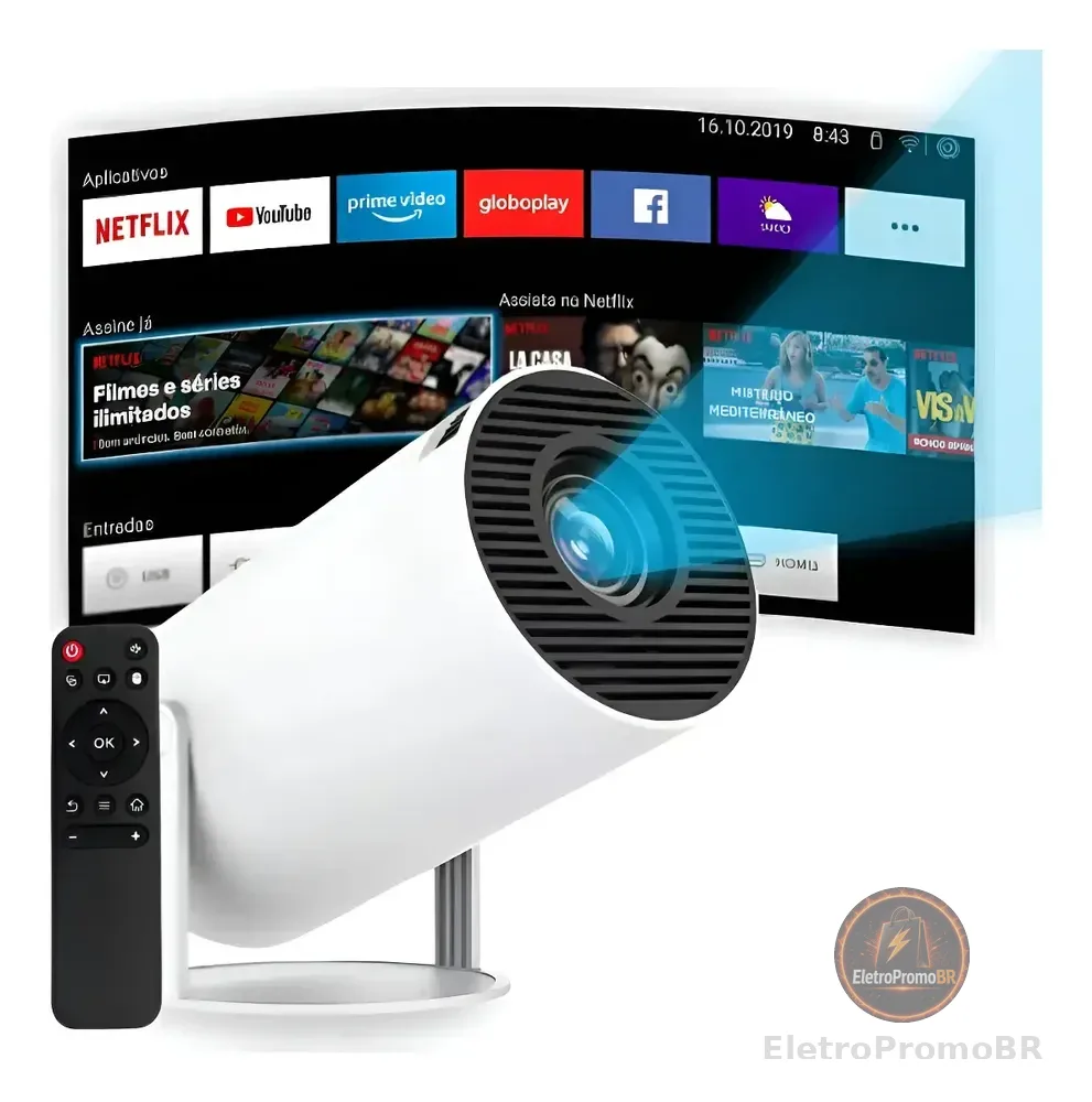 Projetor Portátil 4k Hd Android 11.0 Smart Wifi 5g Bluetooth Branco 127/220v