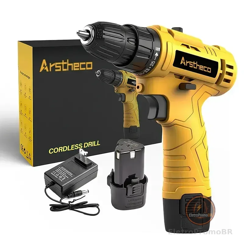 Parafusadeira Furadeira Sem Fio 25n 3/8 12v 10mm Bivolt Bateria Arstheco